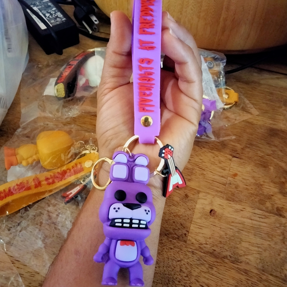 Five Night Freddy's Bonnie keychains, ready for a birthday gift